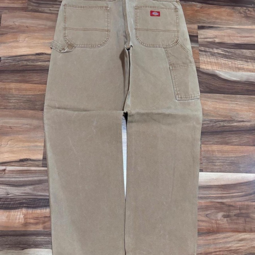 Baggy bootcut Dickies carpenter pants in tan & brown Size 36x32